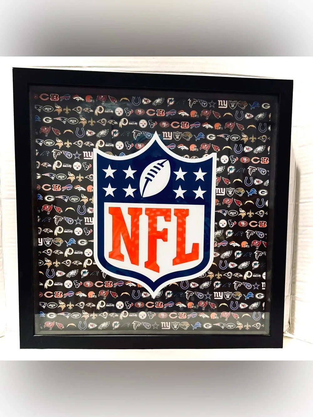 NFL Framed Wall Art Man Cave Dorm Decor Football Team Logos Shadow Box 16x16